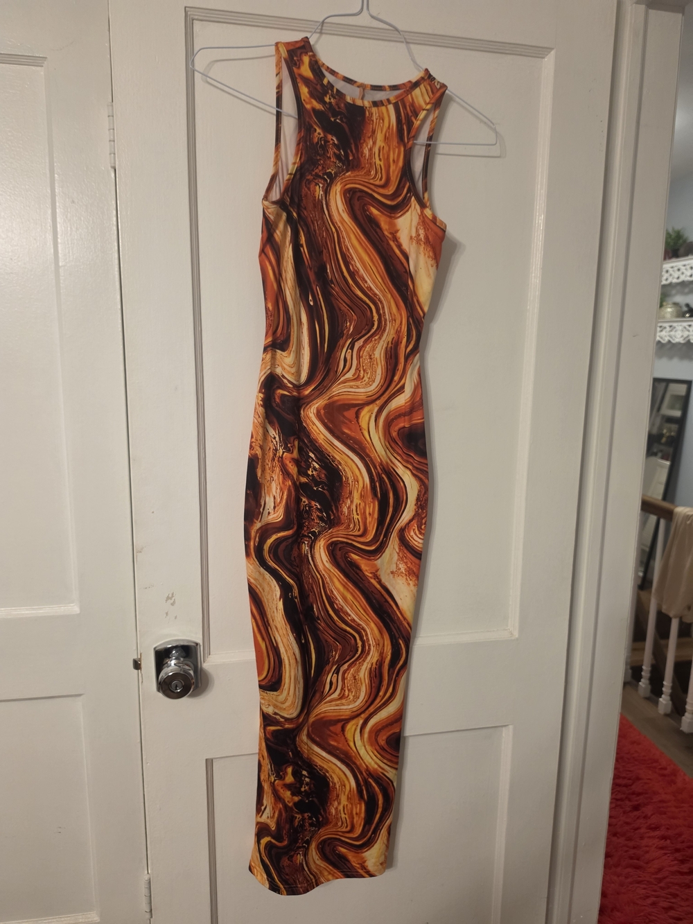 SHEIN Marble Swirl Maxi Dress in Orange and Brown
